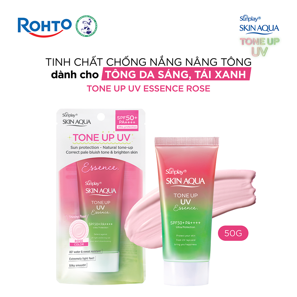 Kem chống nắng nâng tông da tái xanh dạng tinh chất Sunplay Skin Aqua Tone Up UV Essence Rose SPF 50+ PA++++ 50g