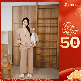 Bộ đồ bầu thu đông, set bộ mặc nhà sau sinh Bear chất len nỉ gân to họa tiết gấu thiết kế by Lamme