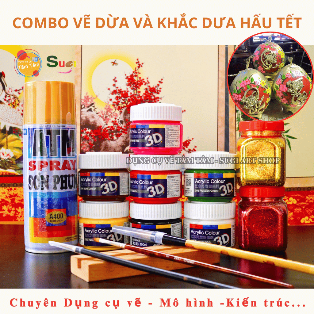 [ TÂM TÂM ] Combo Vẽ Dừa , Vẽ Dưa , Combo Màu Trang Trí Tết