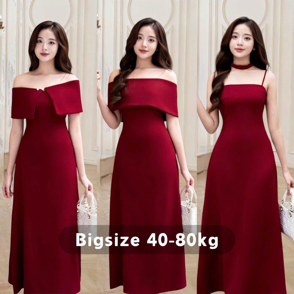 Váy đầm cup xoè dáng dài kèm bản trễ vai mặc 4 KIỂU, đầm dự tiệc cao cấp tặng vòng Choker Shi Shang | BigBuy360 - bigbuy360.vn