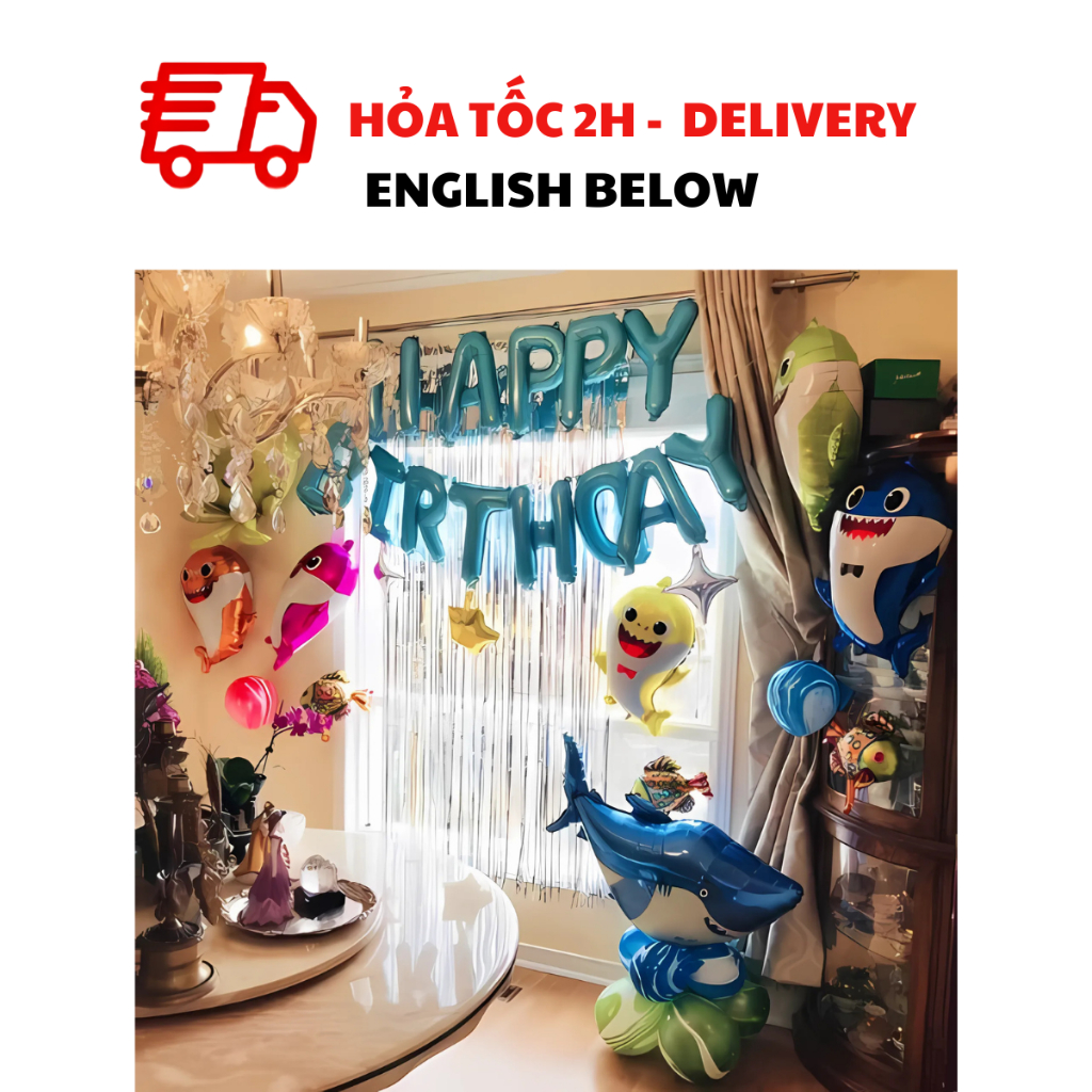 Bộ Bóng Trang Trí Sinh Nhật Baby Shark Cho Bé - Baby Shark Birthday Balloon Set For Kids TCL54