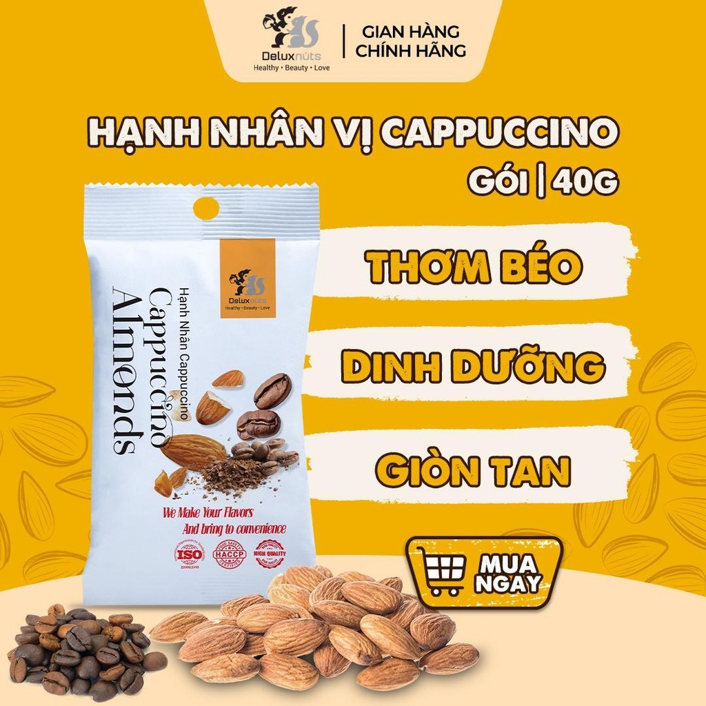 [Hỏa tốc] Hạt Hạnh Nhân Vị Cappuccino 40g Deluxnuts | Hạt Dinh Dưỡng, Snack Ăn Vặt (Gói 40g)