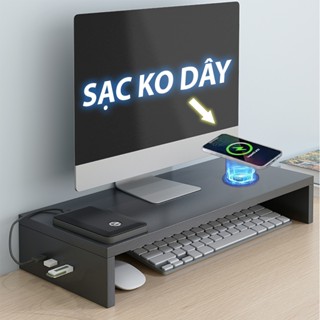 Kệ máy tính gỗ để bàn giá đỡ laptop nâng pc 1 2 tầng trắng kệ màn hình decor bàn học kê vi tính TopV HCM