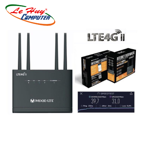 Router Wifi 4G Lte Mixie + 4 anten (dùng xe khách, 32 user, 300Mbps, 4 port) - Chính hãng