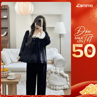 Bộ đồ bầu thu đông, bộ bầu sau sinh Sohee chất nhung mềm phối cùng cổ ren chất thô boi thiết kế BY L'AMME