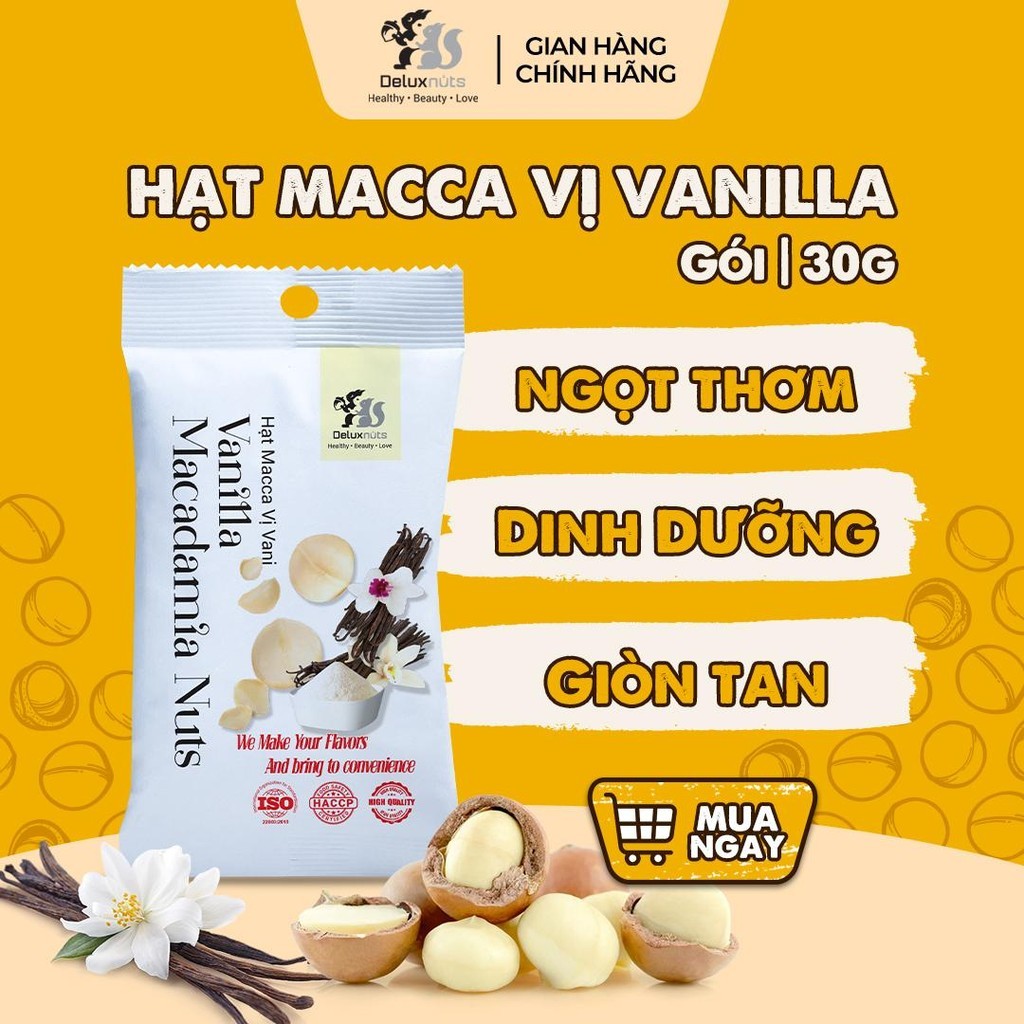 [Hỏa tốc] Hạt Macca Vị Vanilla Deluxnuts 30g | Hạt Dinh Dưỡng, Snack Ăn Vặt (Gói 30g)