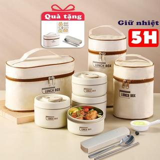  Hộp đựng cơm giữ nhiệt 3 tầng dùng được lò vi sóng ,Hộp cơm trưa văn phòng cách nhiệt  bằng thép không gỉ tặng kèm 