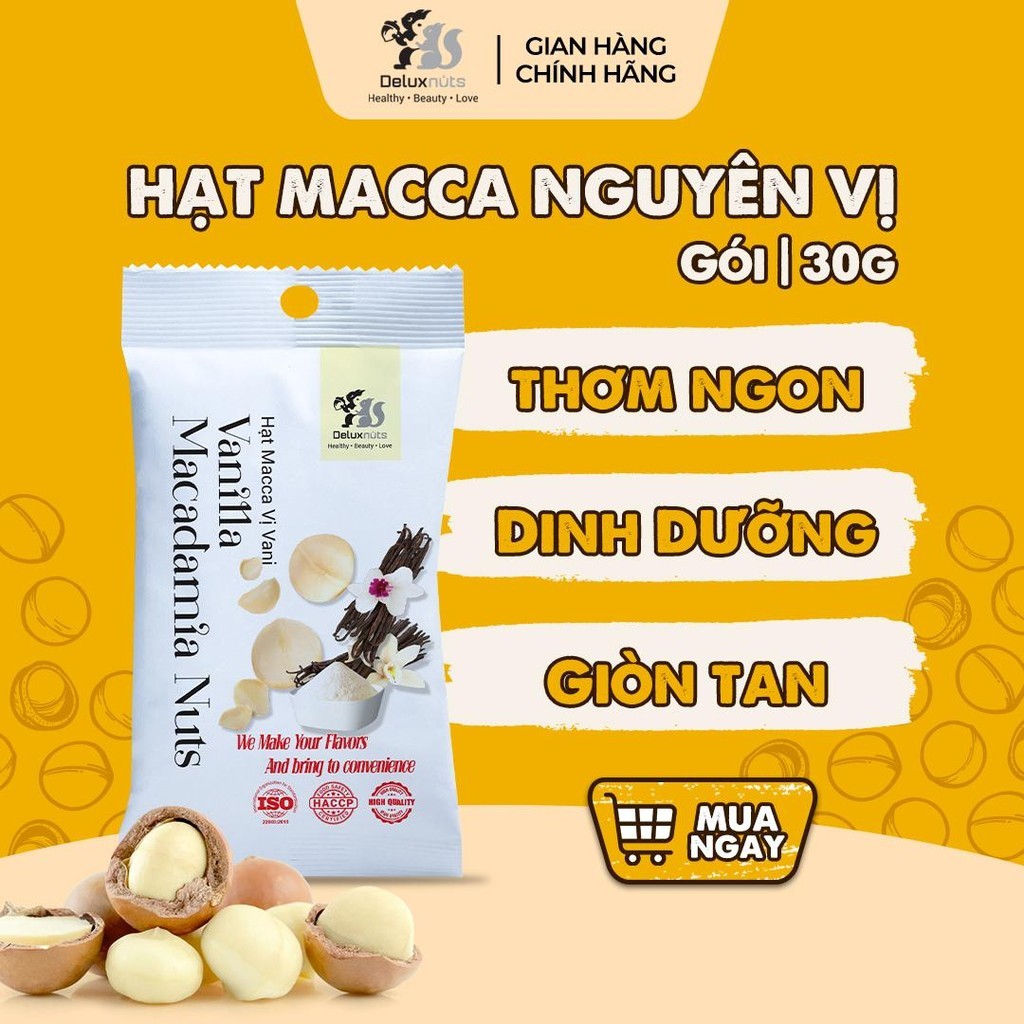[Hỏa tốc] Gói Hạt Macca Nguyên Vị 30g Deluxnuts | Hạt Dinh Dưỡng, Snack, Ăn Vặt (Gói 30g)