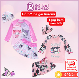 Đồ bơi Kuromi bé gái tay dài Váy Nàng tiên cá - Pony hoạt hình cho bé yêu từ 7kg đến 22kg - Tặng kèm nón bơi xinh xắn