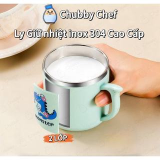  Ly giữ nhiệt inox 304 có chia vạch kèm nắp Chubyy Chef Ly bé bé xinh xinh thích hợp cho mấy bé sử dụng cốc uống nước 