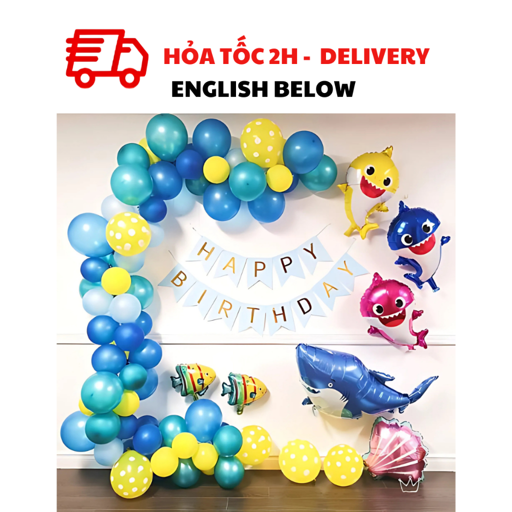 Bộ Bóng Trí Tiệc Sinh Nhật Baby Shark Cho Bé - Baby Shark Balloons Bunting For Baby Birthday Decorat