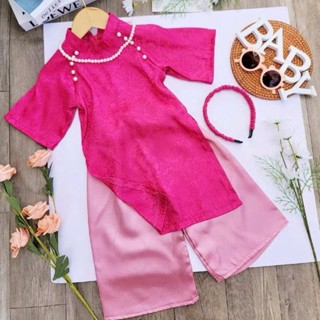  Áo Dài Tết Cổ Tầu Cho Bé Gái Chất Gấm + Quần Lụa Áo Dài Cách Tân bé gái Mặc Tết 2025 Cho Bé Gái DA03 - BEEKIDS 