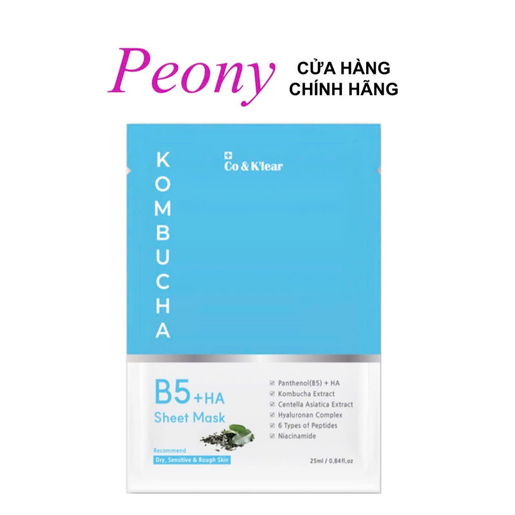 Mặt Nạ Dưỡng Trắng, Cấp Ẩm Cho Da Co & K'lear Kombucha B5 + HA Sheet Mask Hàn Quốc 25ml