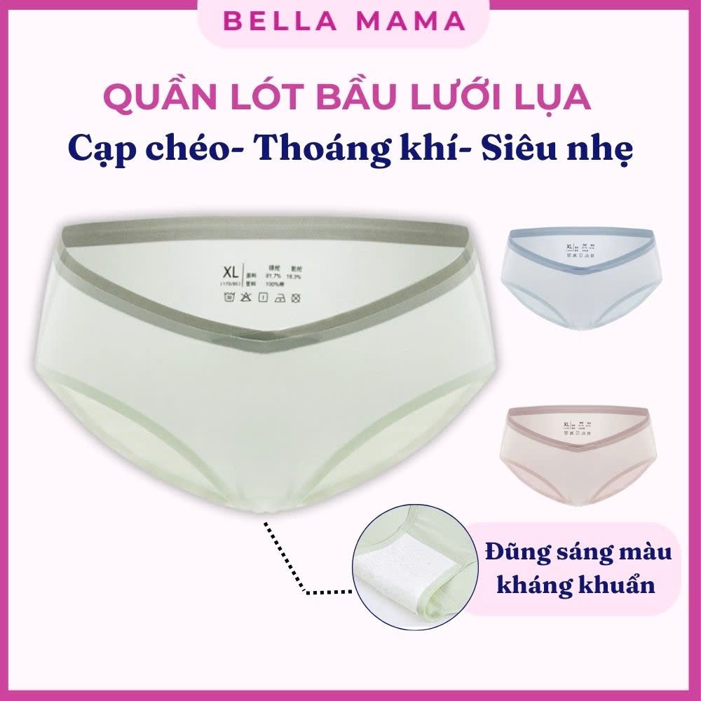 Quần Lót Bầu Bella Mama Cạp Chéo Quần Chíp Bầu Sau Sinh Chất Liệu Lụa Lưới Đũng Kháng Khuẩn Q23