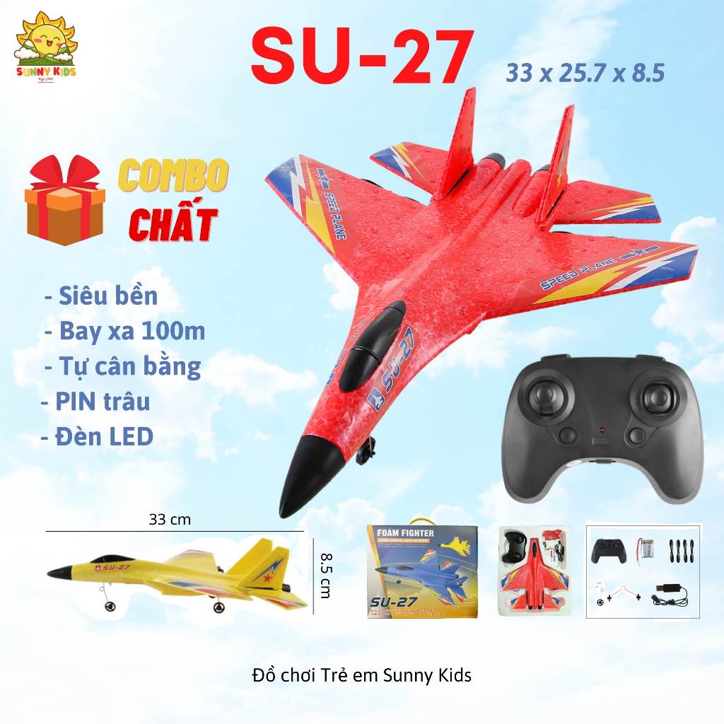 Máy bay đồ chơi điều khiển từ xa SU27, vật liệu xốp nhẹ siêu bền chống va đập…