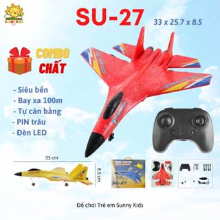 Máy bay đồ chơi điều khiển từ xa SU-27, vật liệu xốp nhẹ siêu bền chống va đập, tầm bay xa 100m, PIN 20p - Sunny Kids