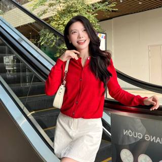 Áo len cardigan nữ len dệt kim, áo khoác len trơn nhiều màu nữ dài tay cổ tròn mã HTA0260