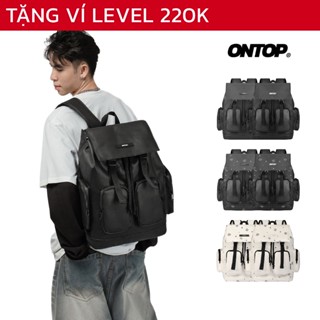 Balo local brand da nắp gập ONTOP chống nước, nhiều ngăn màu đen, kem đựng vừa laptop Level Backpack | O-P26 & O-P73