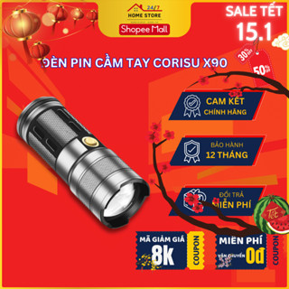 Đèn Pin Cầm Tay Corisu X90 Siêu Sáng - Zoom Xa Gần ~500m - Chống Nước IP45 - Tích Hợp Sạc Ngược