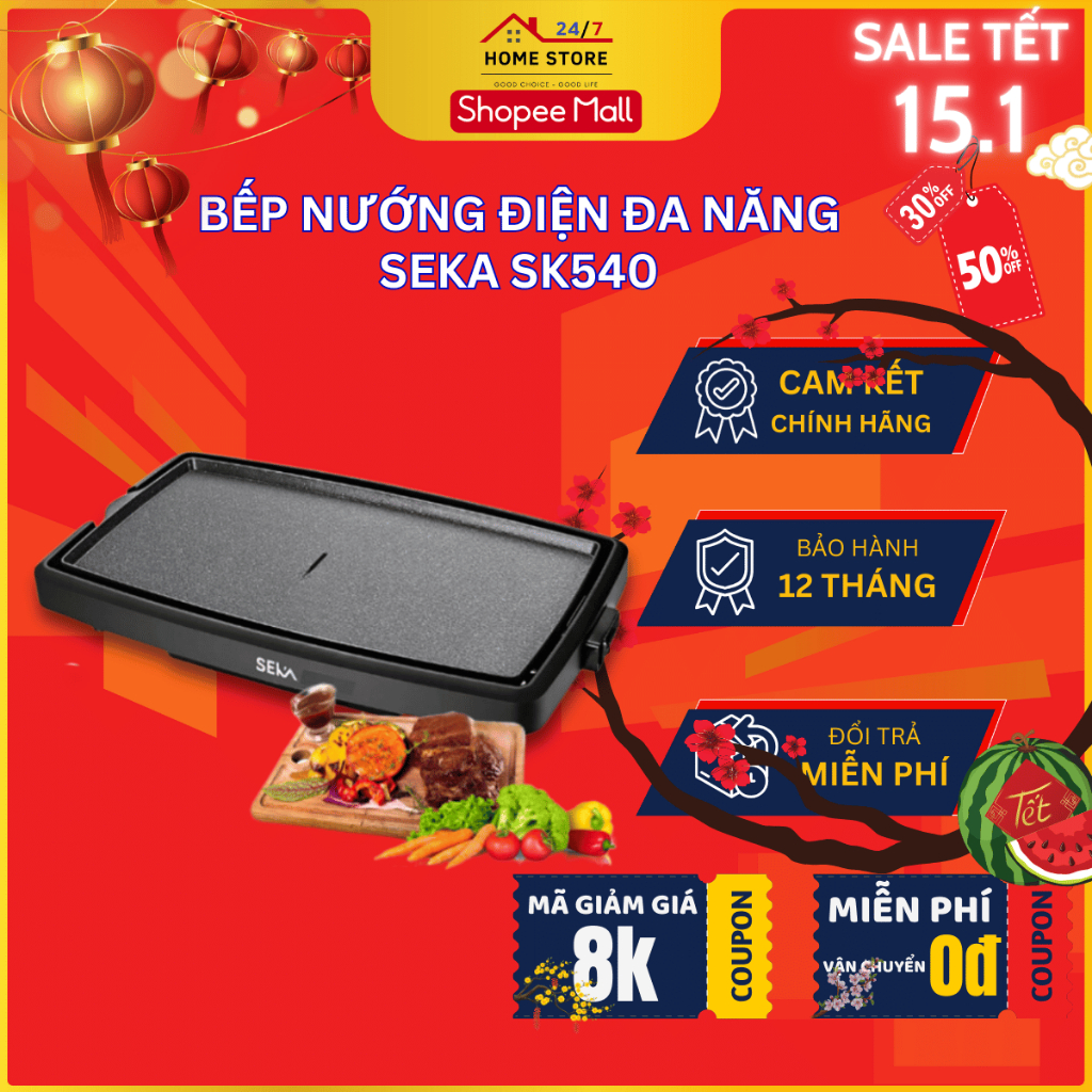 Bếp Nướng Điện SEKA SK540 Không Khói - Chống Dính Không Chứa PFOA - Phù Hợp 5-6 Người