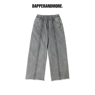 Quần Dài Nỉ Ống Rộng Wash DAPPERANDMORE "WIDE-LEG TRACKSUIT SWEATPANTS" Phối Line Rã May 450GSM - Xám