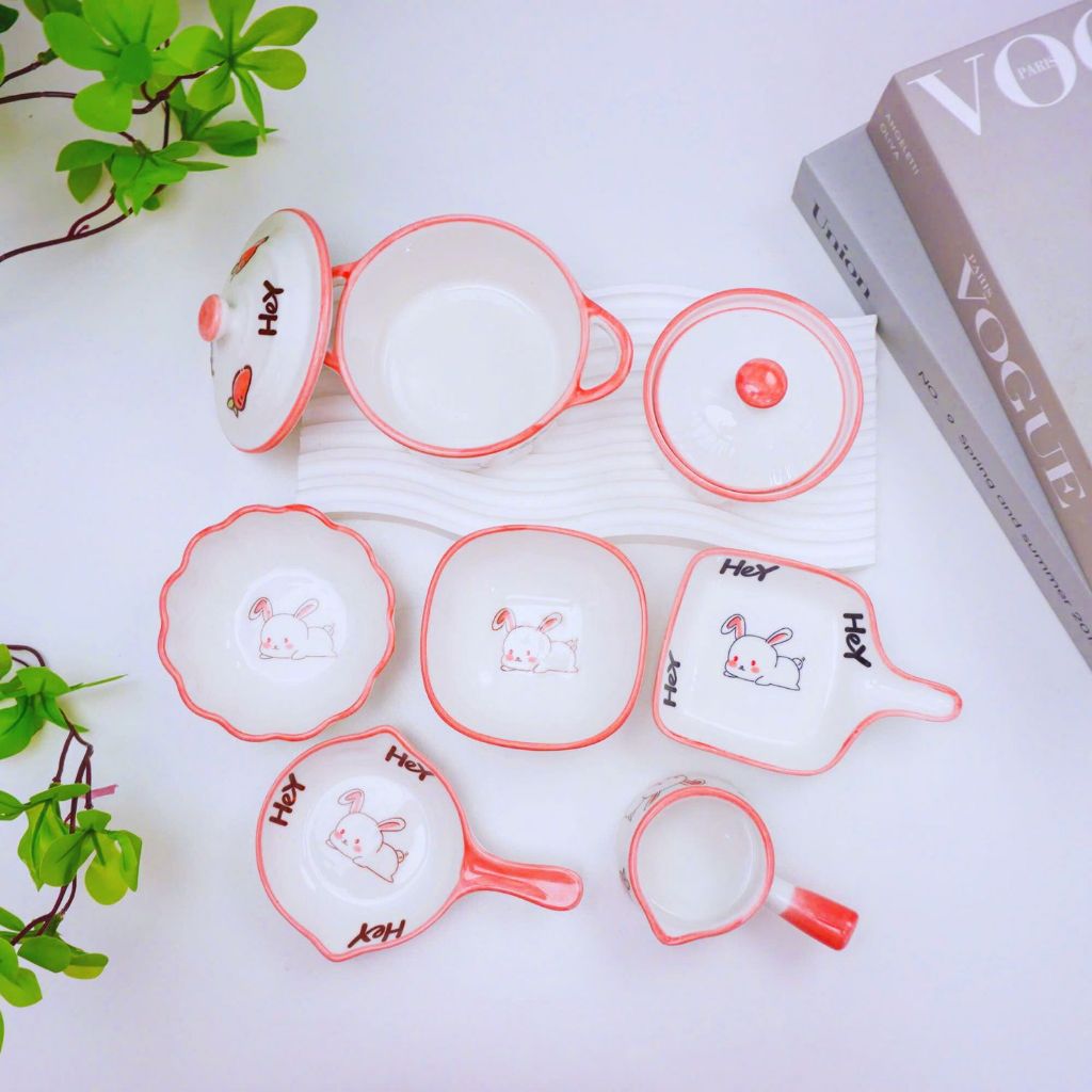Bát sứ hình thỏ ngủ cho bé ăn dặm dung tích 30ml - 300ml, Bát sứ ăn dặm cho bé gốm sứ cao cấp