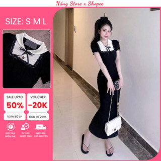 Đầm Body Thiết Kế Dáng Dài Cổ Sen Phối Nơ Bèo, Tay Ngắn Chất Tăm Lụa Khoá Kéo Sau Bánh Bèo Tiểu Thư 6