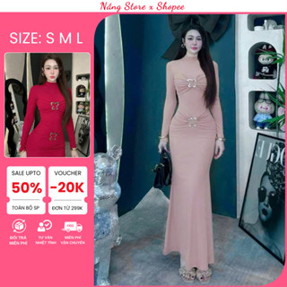 ( S,M,L,XL .Đầm Body Dự Tiệc Xoắn Ngực Cổ Cao Sang Chảnh, Váy Body Dáng Dài Đuôi Cá Chất Tăm Lụa Thái Mềm Mịn