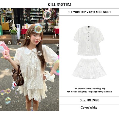 [ĐƯỢC TÁCH LẺ] Set Áo Babydoll cổ ren buộc nơ Yuri + Chân váy ngắn phối nơ Kyo - Killsystem