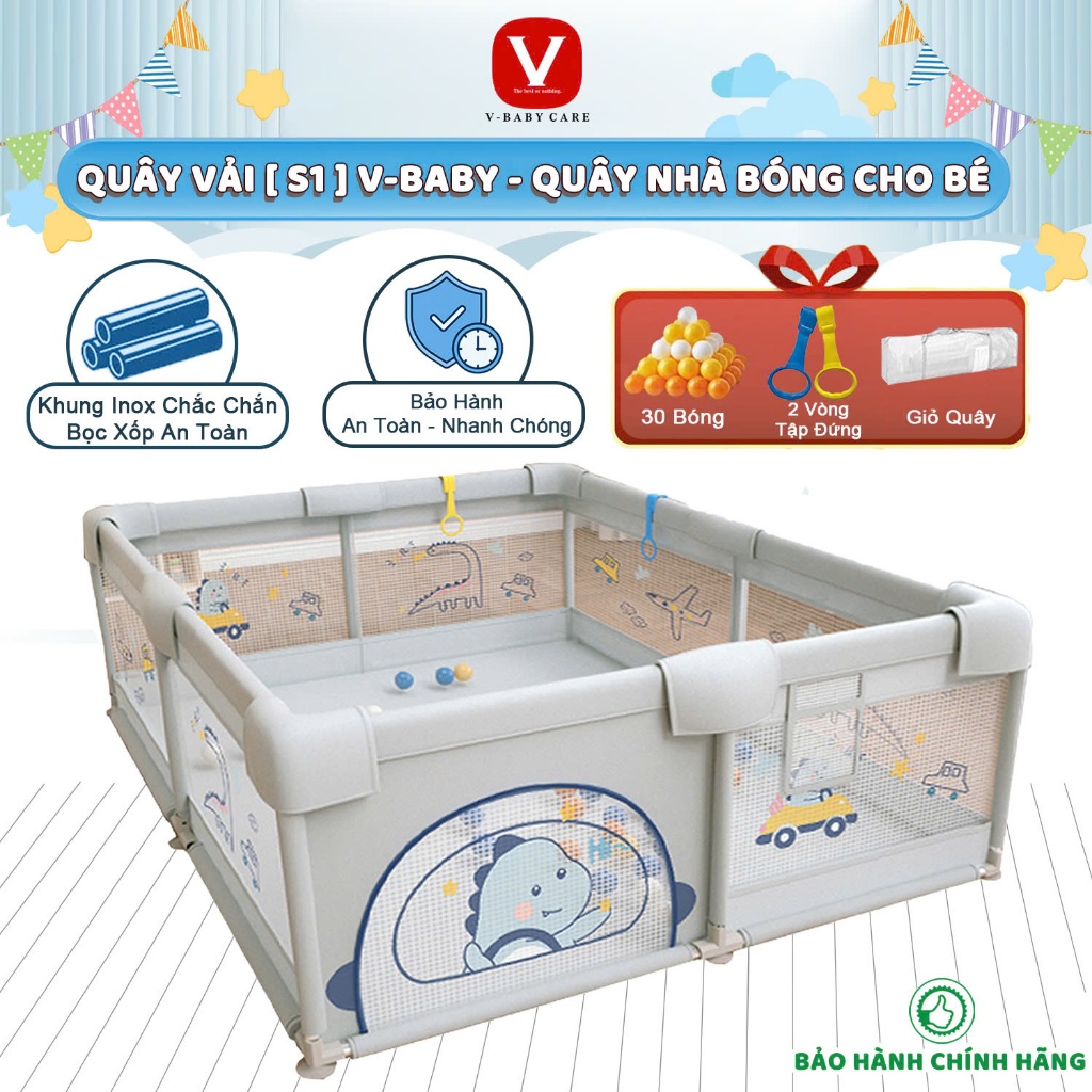 Quây Bóng Vải Cho Bé V-BABY Quà Tặng Bóng -Vòng Tập Đứng ,Quây Cũi Cho Bé, Nhà Banh Khung Dày Dặn