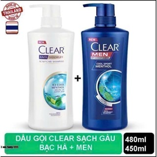 [ Mẫu mới 2024] Combo 2 chai dầu gội đầu gồm clear Bạc Hà 450ml và Clear Men 450ml(date mới)