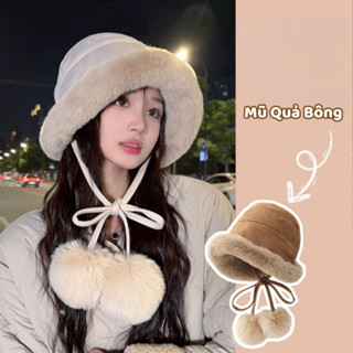 Mũ Trùm Đầu Mông Cổ Lót Lông Chùm Đầu Giữ Ấm Tai, Mũ Len Thu Đông Vành Lông To Đẹp HULI HOME - MMD07