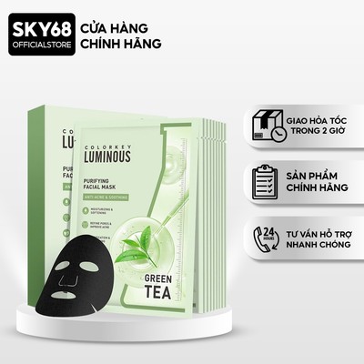 Hộp 10 Mặt Nạ Trà Xanh Hỗ Trợ Dịu Da, Giảm Mụn Colorkey Luminous Purifying Facial Mask 25mlx10 - GREEN TEA