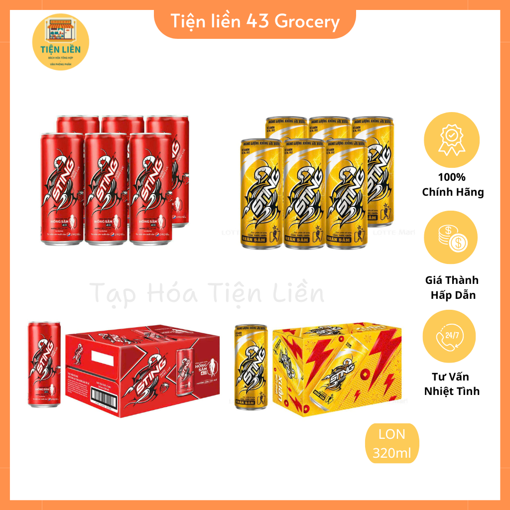 (Hỏa Tốc) Nước Tăng Lực Sting Gold Vàng - Sting Dâu Lon 320ml, 1 lốc 6 lon, 1 thùng, date xa