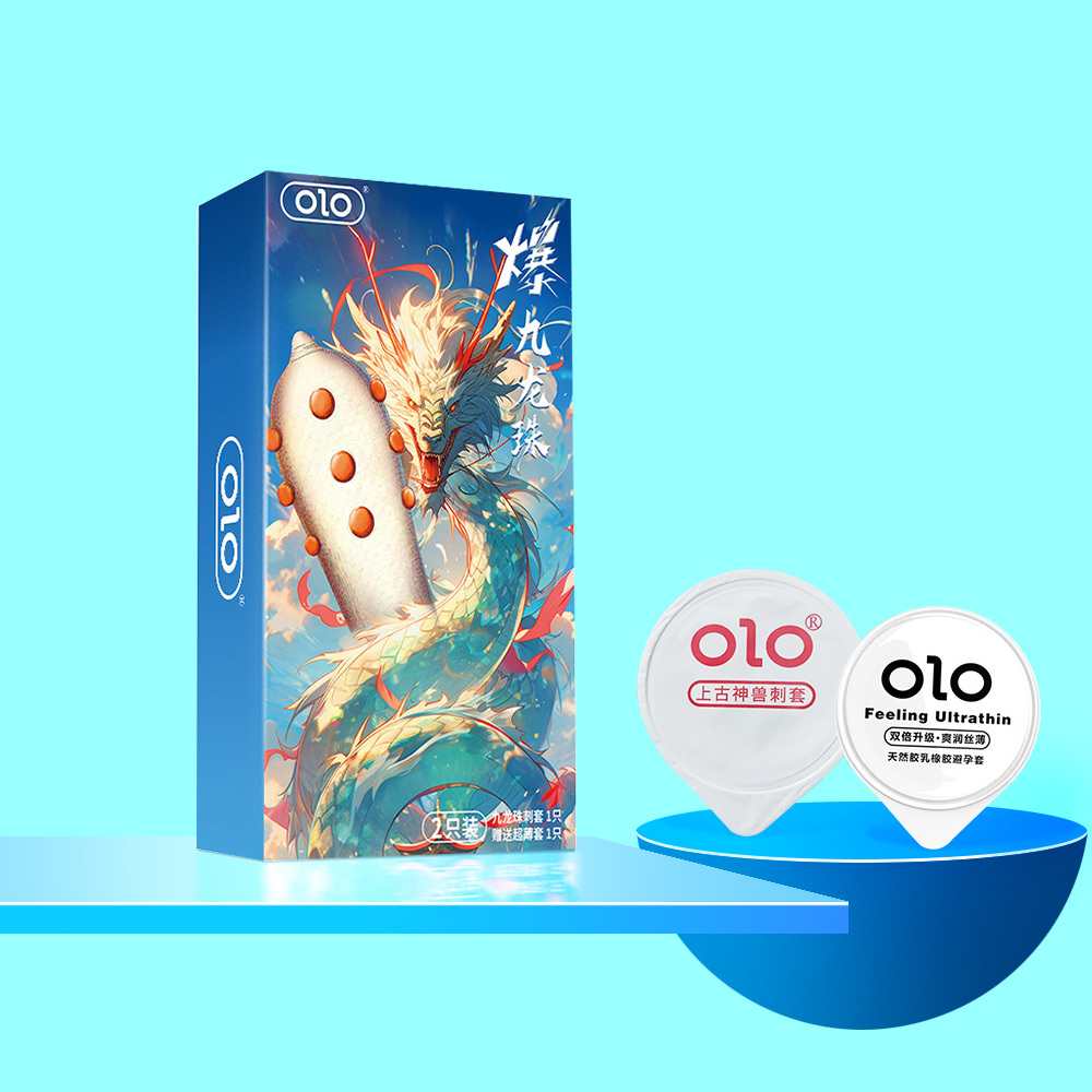 Bao Cao Su OLo Rồng 9 Bi Dọc Thân (Hộp 1C Trơn + 1 Cái 9 Bi) - Bcs Gân Gai, Siêu Mỏng 0.03mm