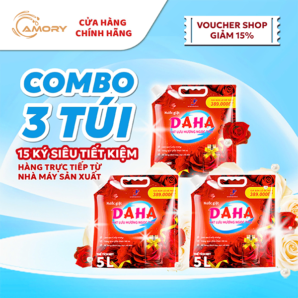 Combo 3 Túi Nước Giặt Xả Daha 15KG Đậm Đặc Giặt Sạch Thơm Lâu