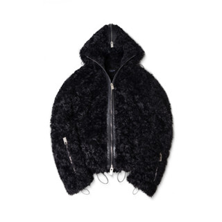 Áo khoác len "GOLDIE FAUX FUR MULTI ZIPPER" màu đen