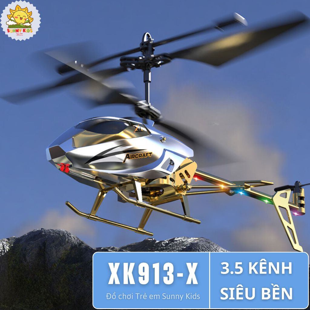 Máy bay Trực thăng Điều khiển từ xa XK913-X, bản cao cấp nhất, 3.5 Kênh, Đèn Led đa sắc, Pin sạc Typ