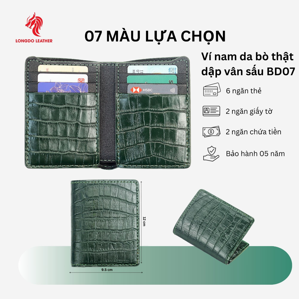 Ví da cao cấp da bò thật thương hiệu Longdo Leather BD07