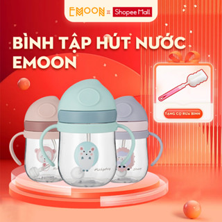 Bình tập uống nước Emoon 250ml ống hút silicon có van chống sặc chịu nhiệt tốt, có tay cầm chắc chắn