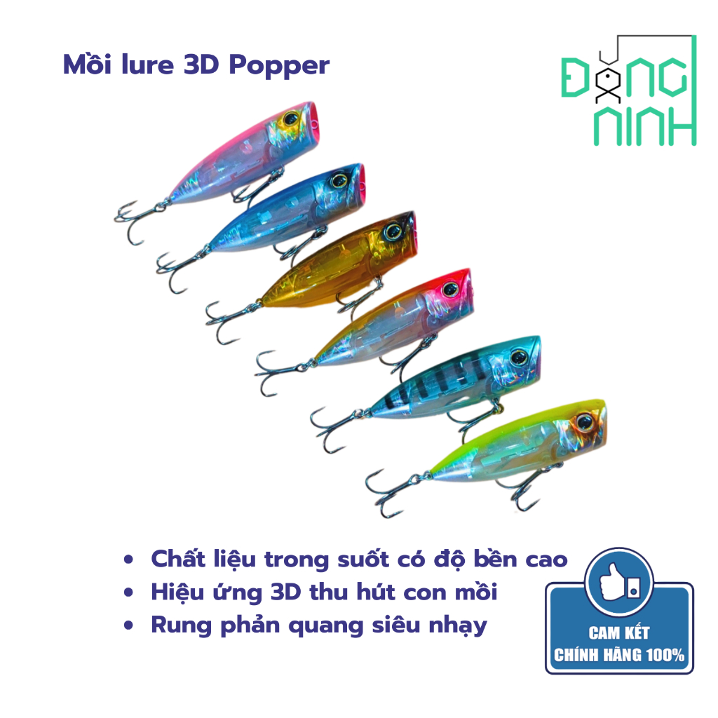 Mồi lure 3D Popper, mồi câu cá, mồi giả