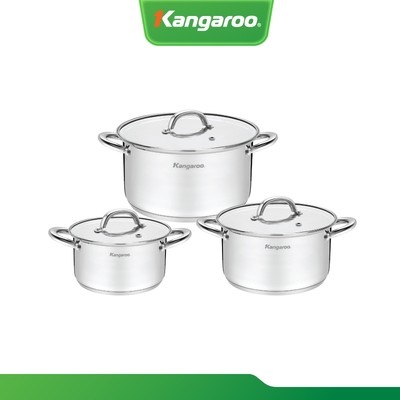 {Inox 201 dày 0.5mm} Bộ nồi đáy 5 lớp cao cấp size 16-20-24 Kangaroo KGIP3B4E