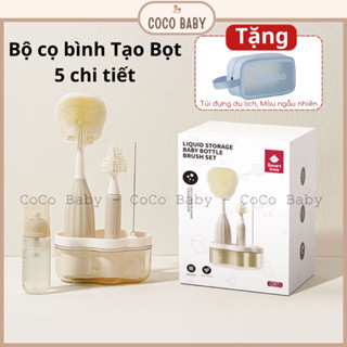 Hộp cọ bình sữa Silicon TẠO BỌT gấp gọn  tiện lợi mang theo, 1 hộp 6 chức năng dùng cho mọi loại bình