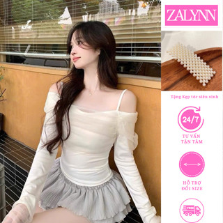 [new] Áo Thun nữ Dài Tay trễ vai Phối Lưới Ren Cao Cấp Kiểu Dáng Tiểu Thư Sang Trọng mùa hè mới nhất 2025 SM32 Zalynn.