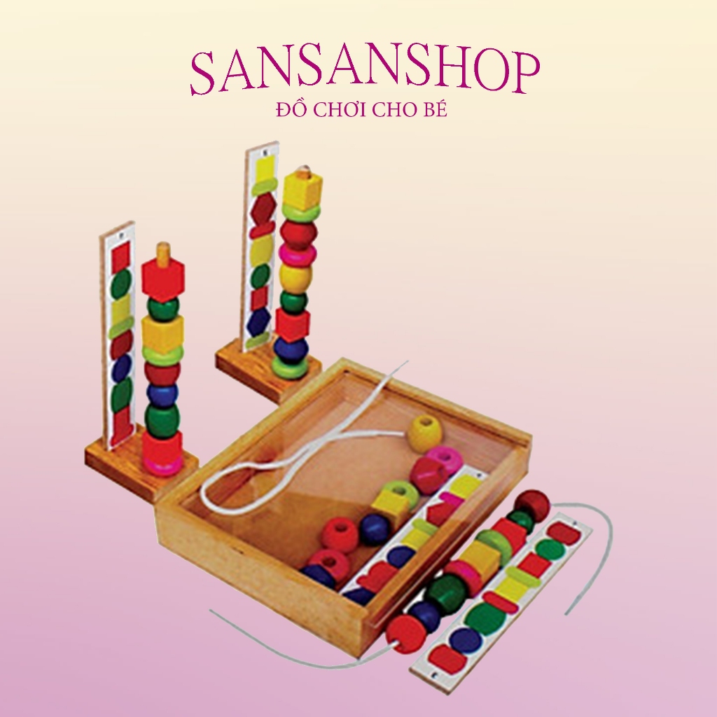 Xếp chuỗi hạt bằng gỗ cho bé, đồ chơi gỗ Winwintoys