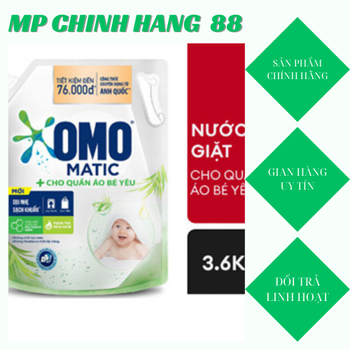 Nước giặt OMO Matic cho Quần áo Bé yêu túi 3.6kg.