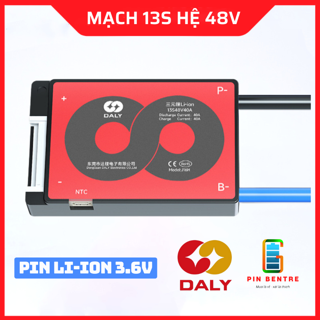 Mạch 13S 48V 20A 30A 40A Daly cân bằng và bảo vệ Pin cho xe điện [PBT247]