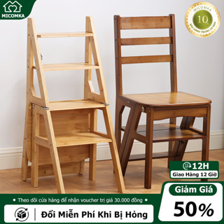 MIC Ghế Thang Thắp Hương Cao Cấp Gỗ Cao Su Ghế Bậc Thang Xếp Gọn Thành Ghế Ngồi Ghế Bậc Thang 4 Bậc Gấp đôi sử dụn
