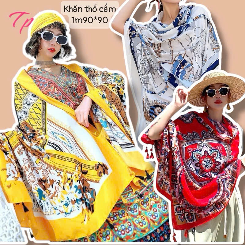 Khăn choàng boho đi biển - Khăn thổ cẩm