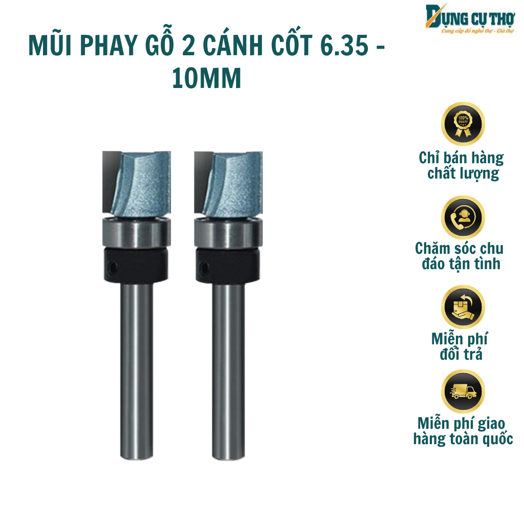 ✨ MŨI PHAY GỖ 2 CÁNH CỐT 6.35 - 10MM
